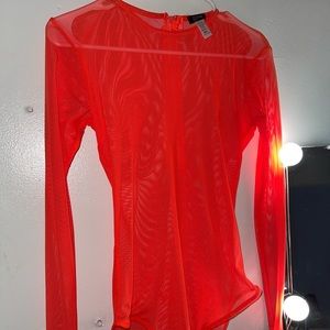 Bright orange mesh bodysuit